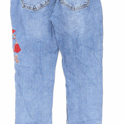 NEXT Womens Blue Cotton Skinny Jeans Size 12 L27 in Regular Zip - Flowers