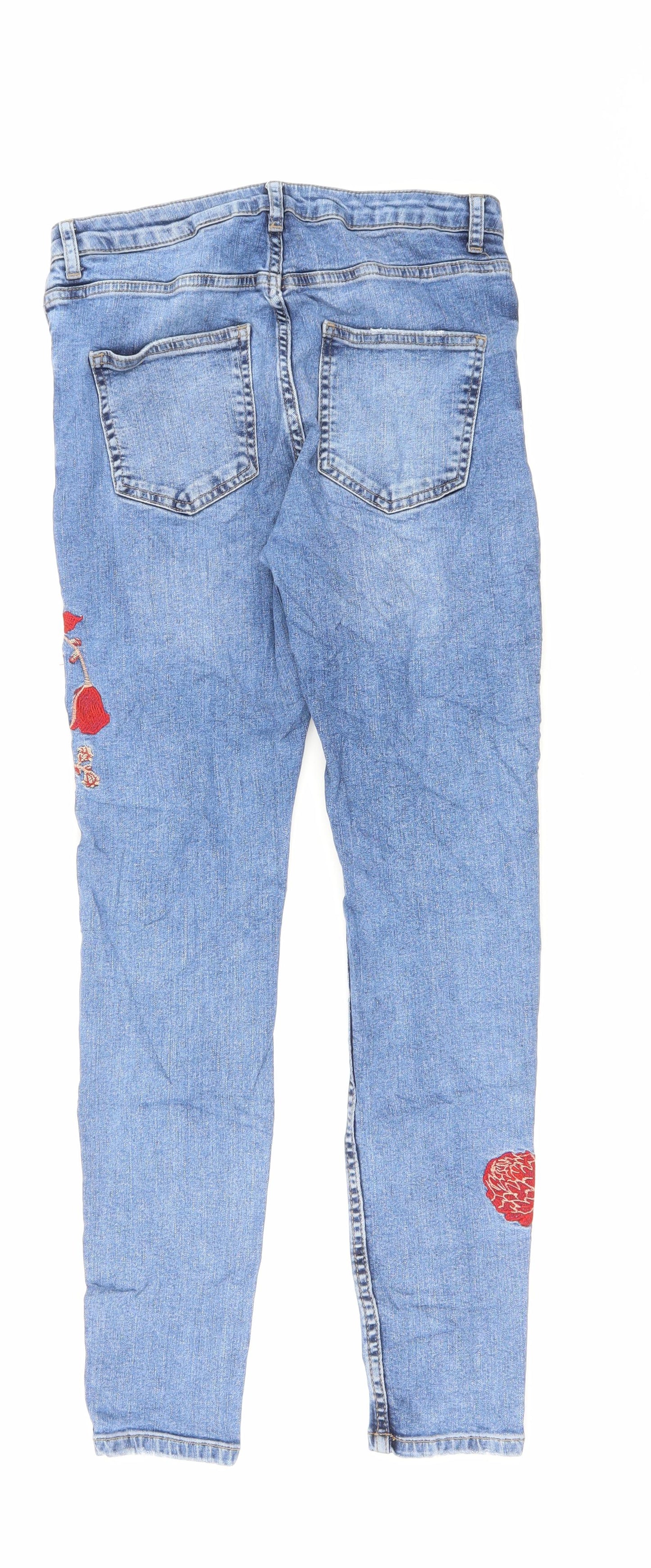NEXT Womens Blue Cotton Skinny Jeans Size 12 L27 in Regular Zip - Flowers