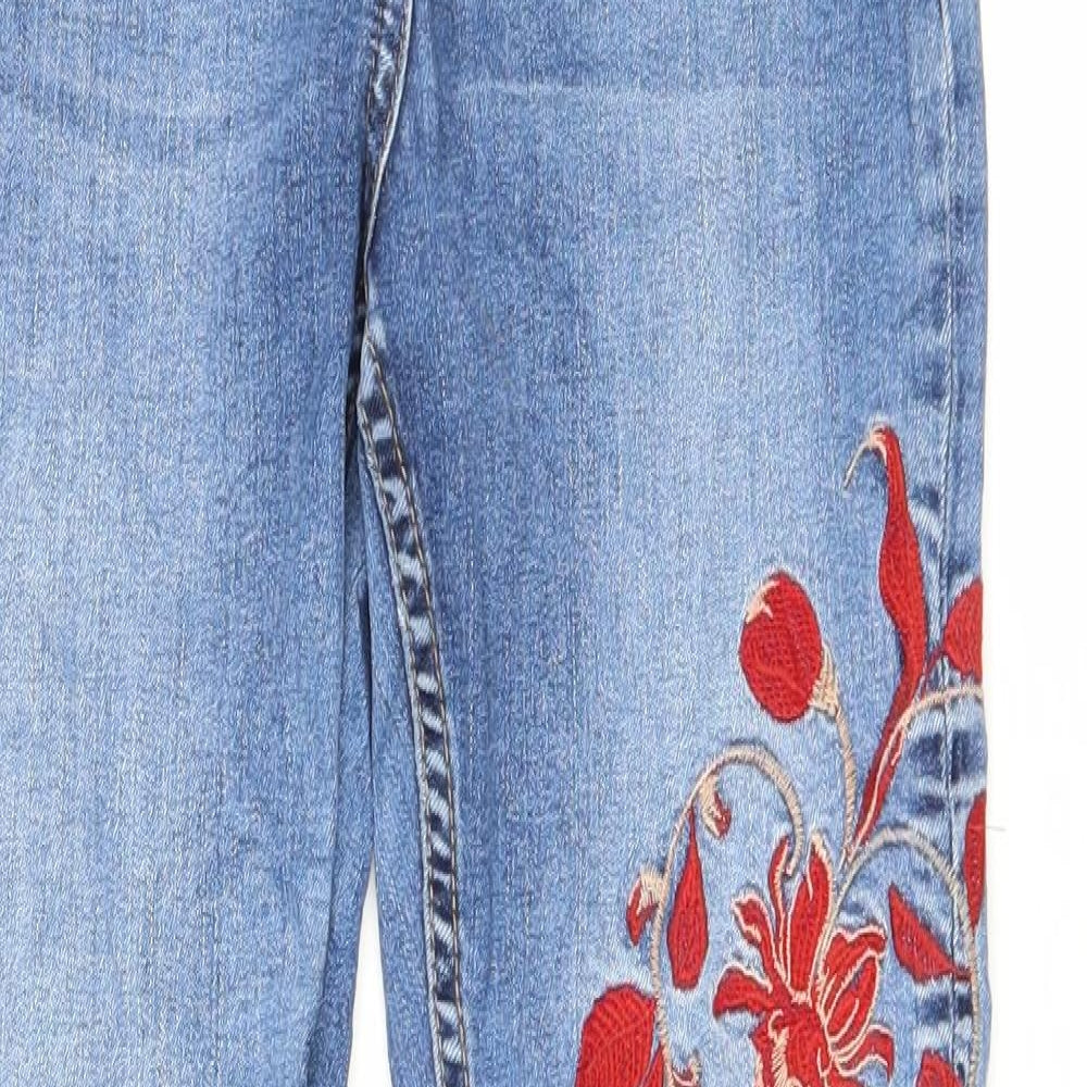 NEXT Womens Blue Cotton Skinny Jeans Size 12 L27 in Regular Zip - Flowers
