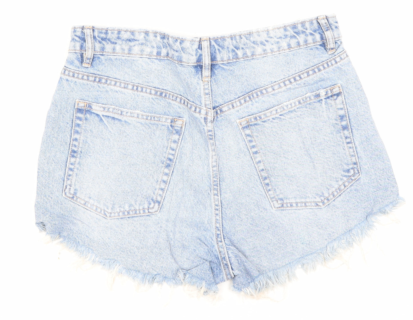 Zara Womens Blue Cotton Hot Pants Shorts Size 8 Regular Zip - Distressed