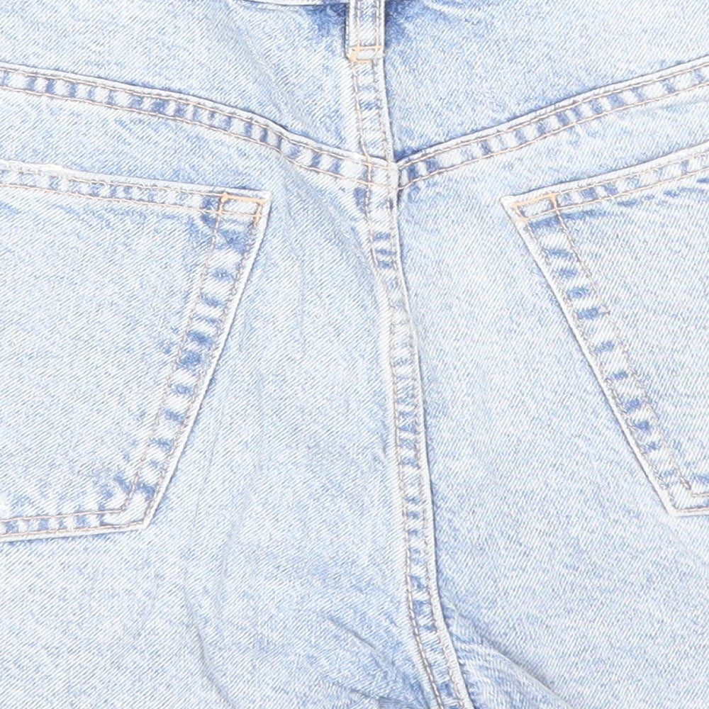 Zara Womens Blue Cotton Hot Pants Shorts Size 8 Regular Zip - Distressed