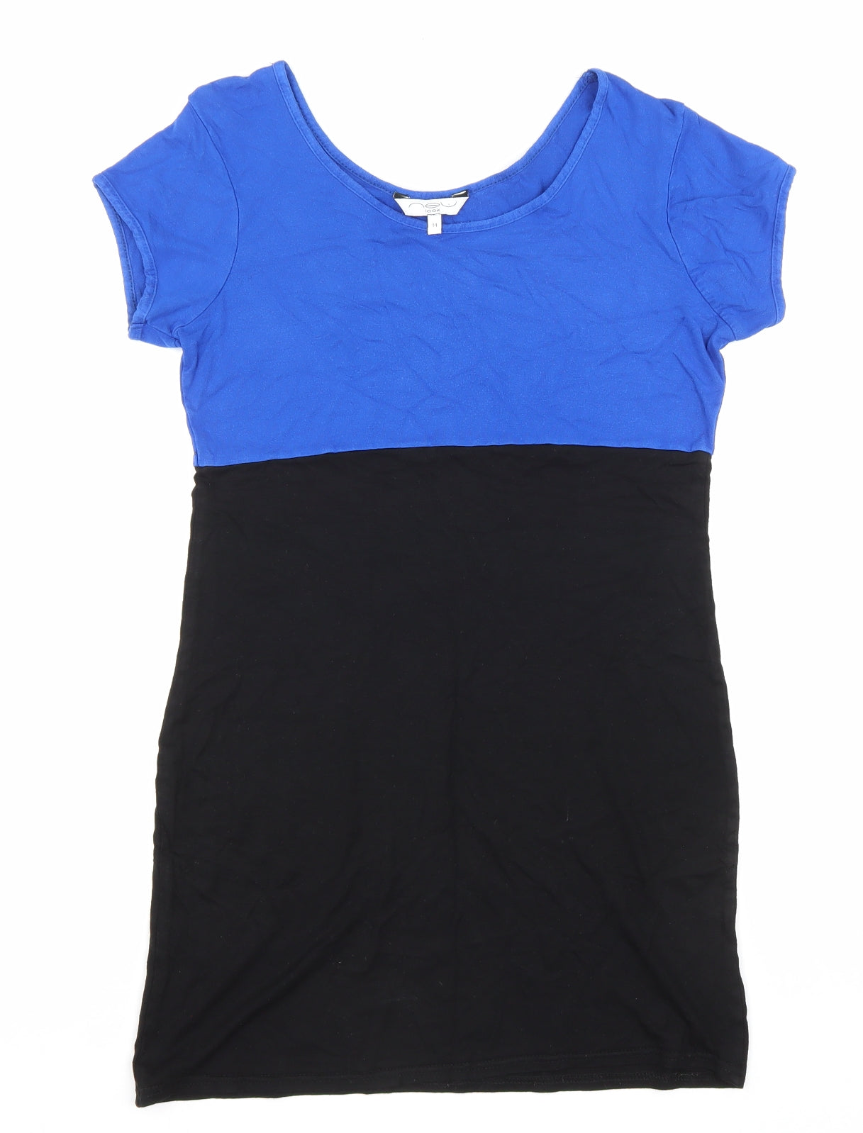 New Look Womens Blue Colourblock Polyester T-Shirt Dress Size 14 Scoop Neck Pullover