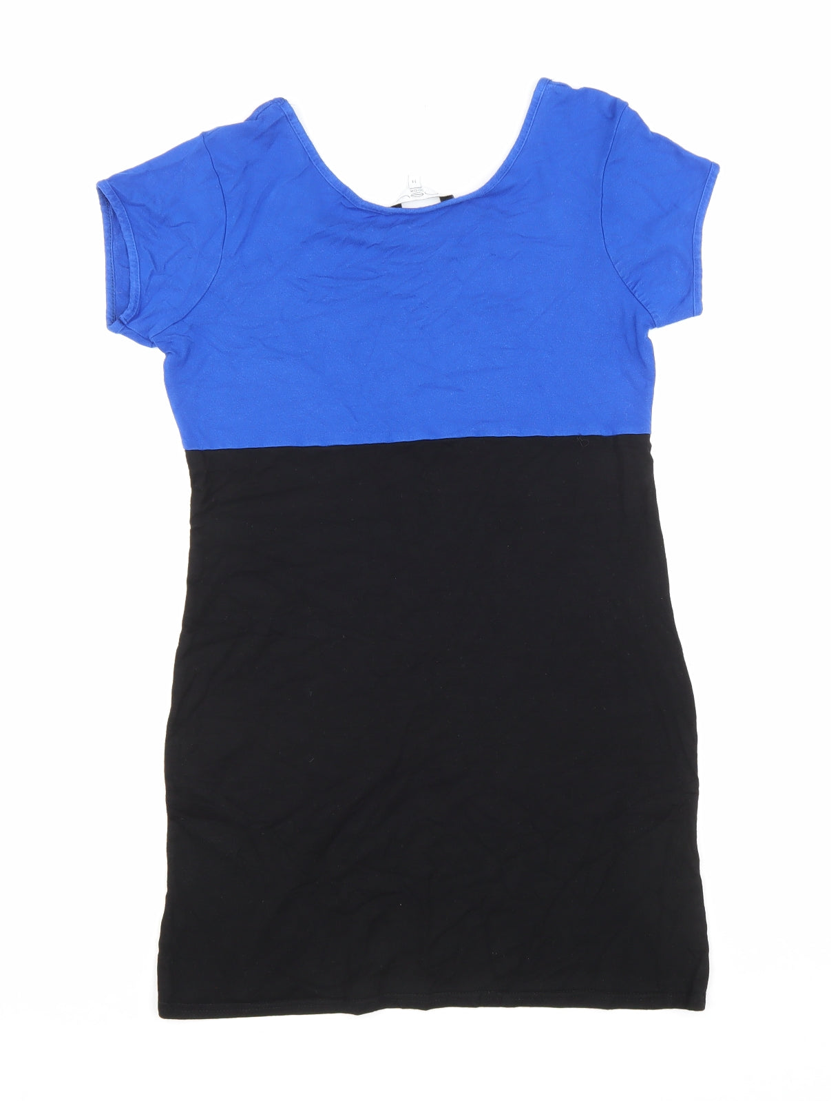 New Look Womens Blue Colourblock Polyester T-Shirt Dress Size 14 Scoop Neck Pullover