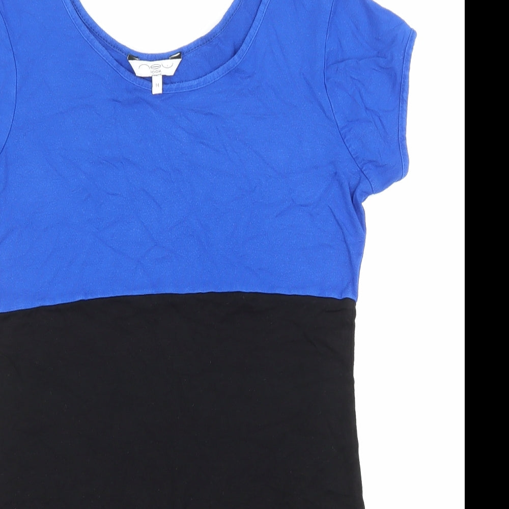 New Look Womens Blue Colourblock Polyester T-Shirt Dress Size 14 Scoop Neck Pullover