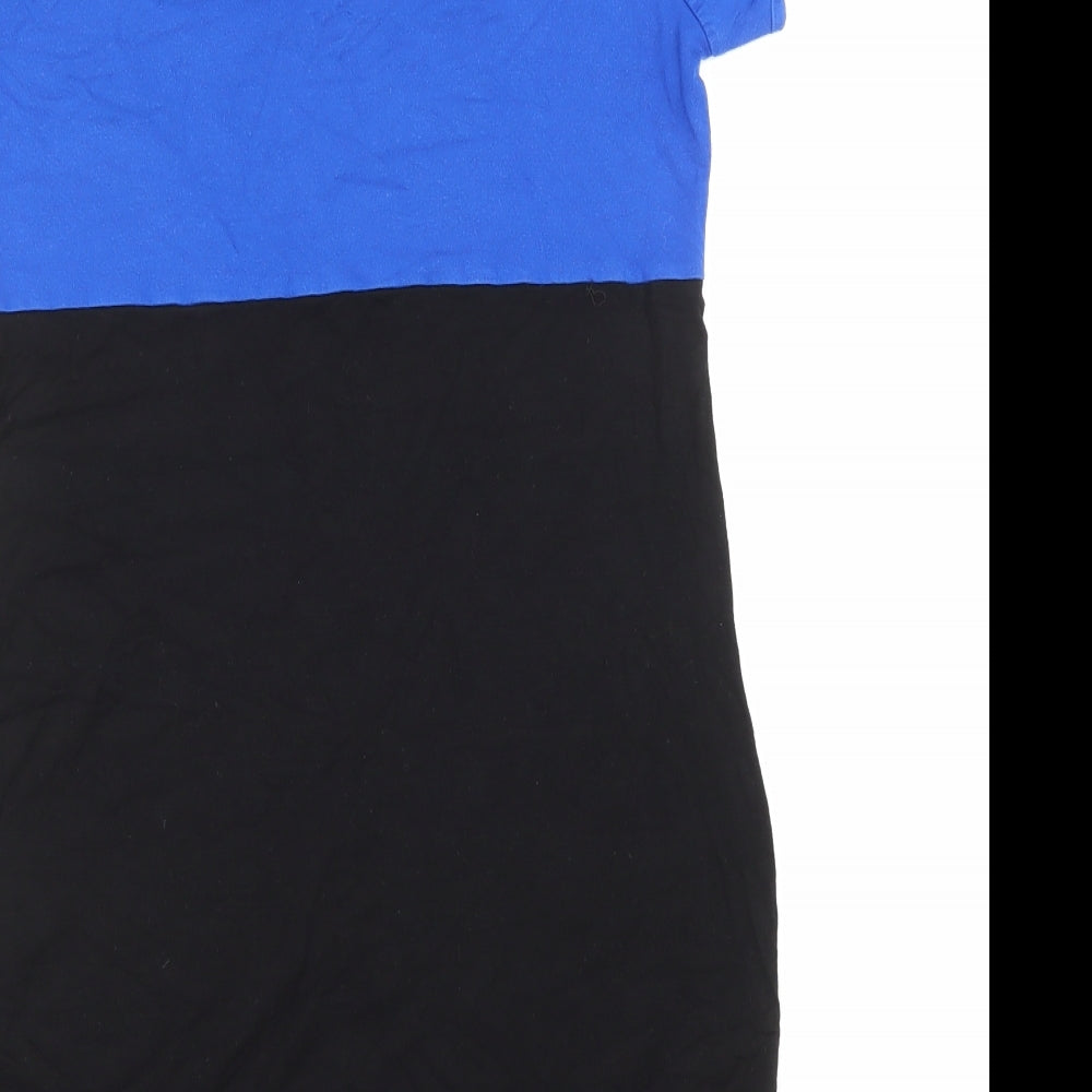 New Look Womens Blue Colourblock Polyester T-Shirt Dress Size 14 Scoop Neck Pullover