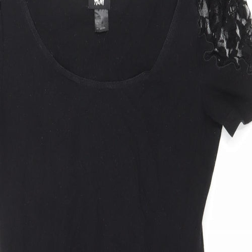 H&M Womens Black Polyester T-Shirt Dress Size 8 Scoop Neck Pullover - Lace shoulder detail