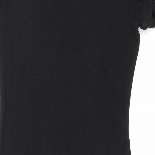 H&M Womens Black Polyester T-Shirt Dress Size 8 Scoop Neck Pullover - Lace shoulder detail