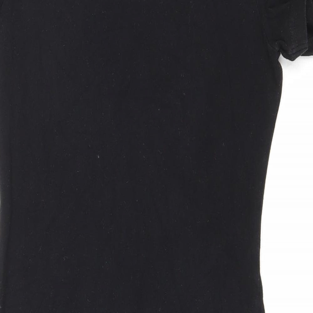 H&M Womens Black Polyester T-Shirt Dress Size 8 Scoop Neck Pullover - Lace shoulder detail