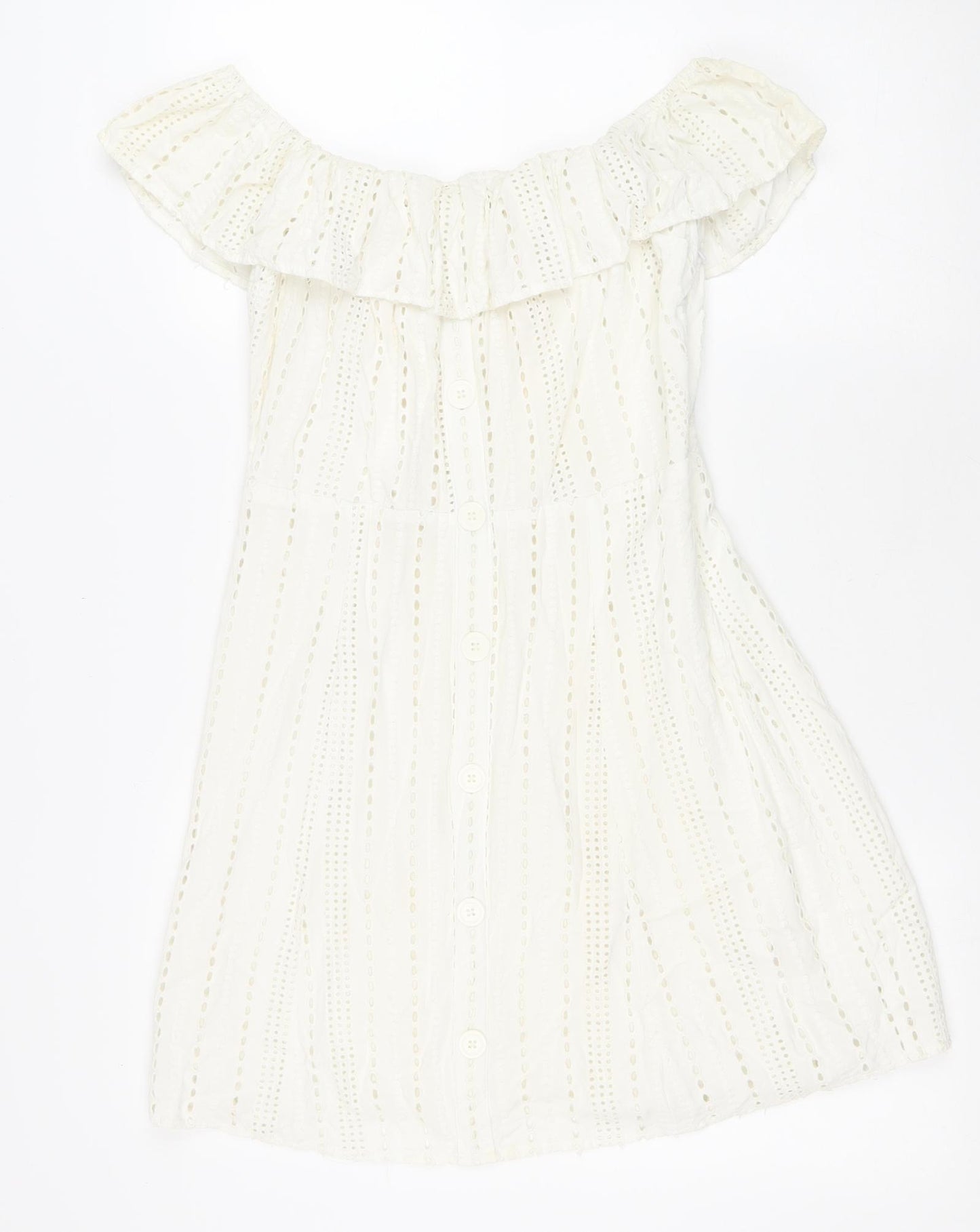 Primark Womens White Geometric Polyester Fit & Flare Size 14 Boat Neck Zip