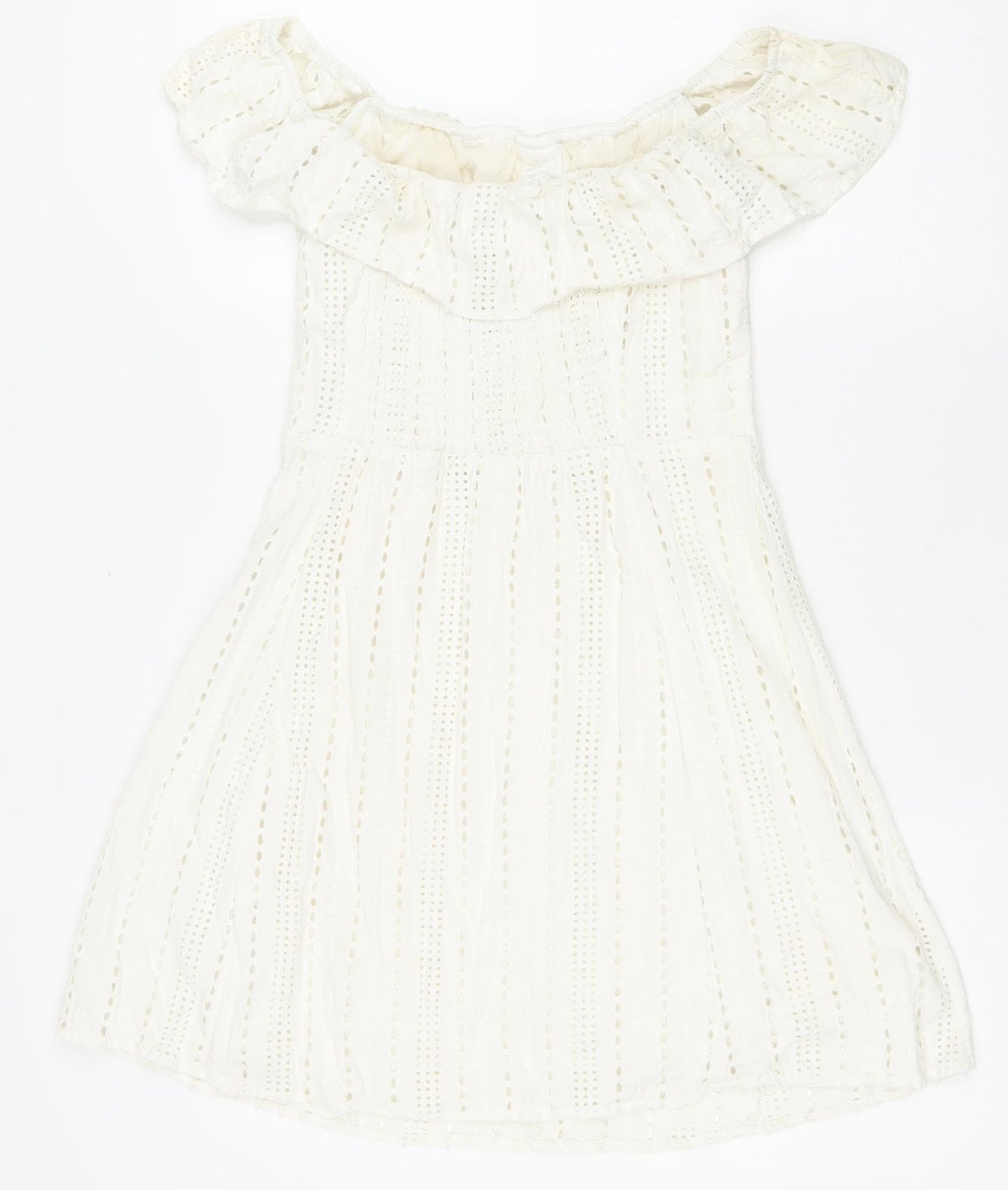 Primark Womens White Geometric Polyester Fit & Flare Size 14 Boat Neck Zip