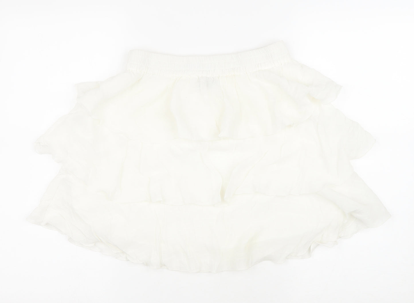 PRETTYLITTLETHING Womens White Polyester Flare Skirt Size 8 Drawstring