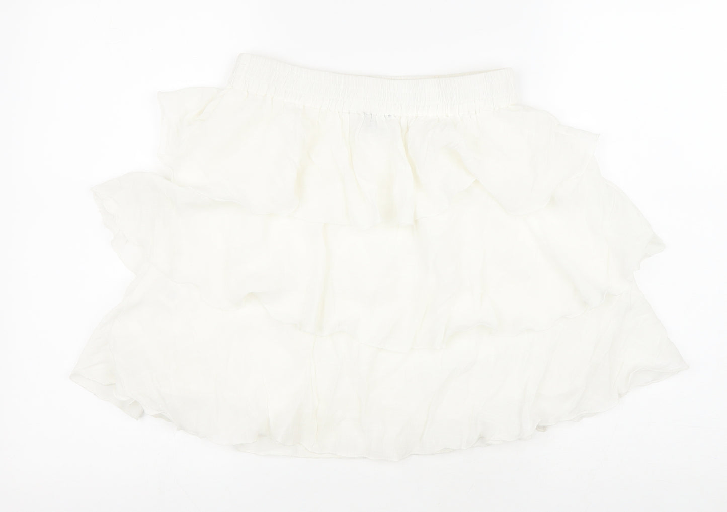 PRETTYLITTLETHING Womens White Polyester Flare Skirt Size 8 Drawstring