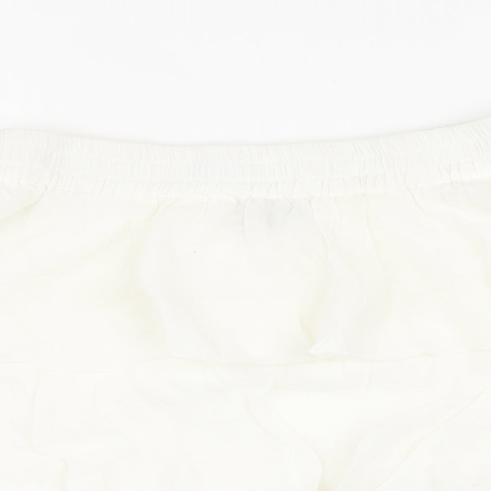 PRETTYLITTLETHING Womens White Polyester Flare Skirt Size 8 Drawstring