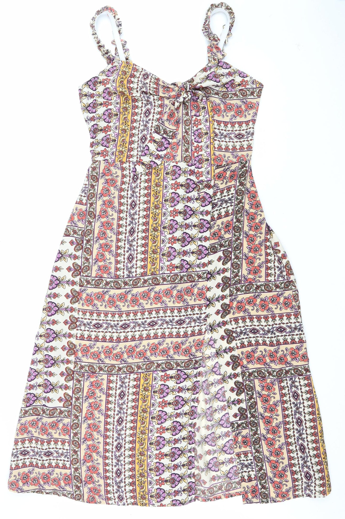 Topshop Womens Multicoloured Floral Polyester Fit & Flare Size 14 Sweetheart Pullover - Tie detail