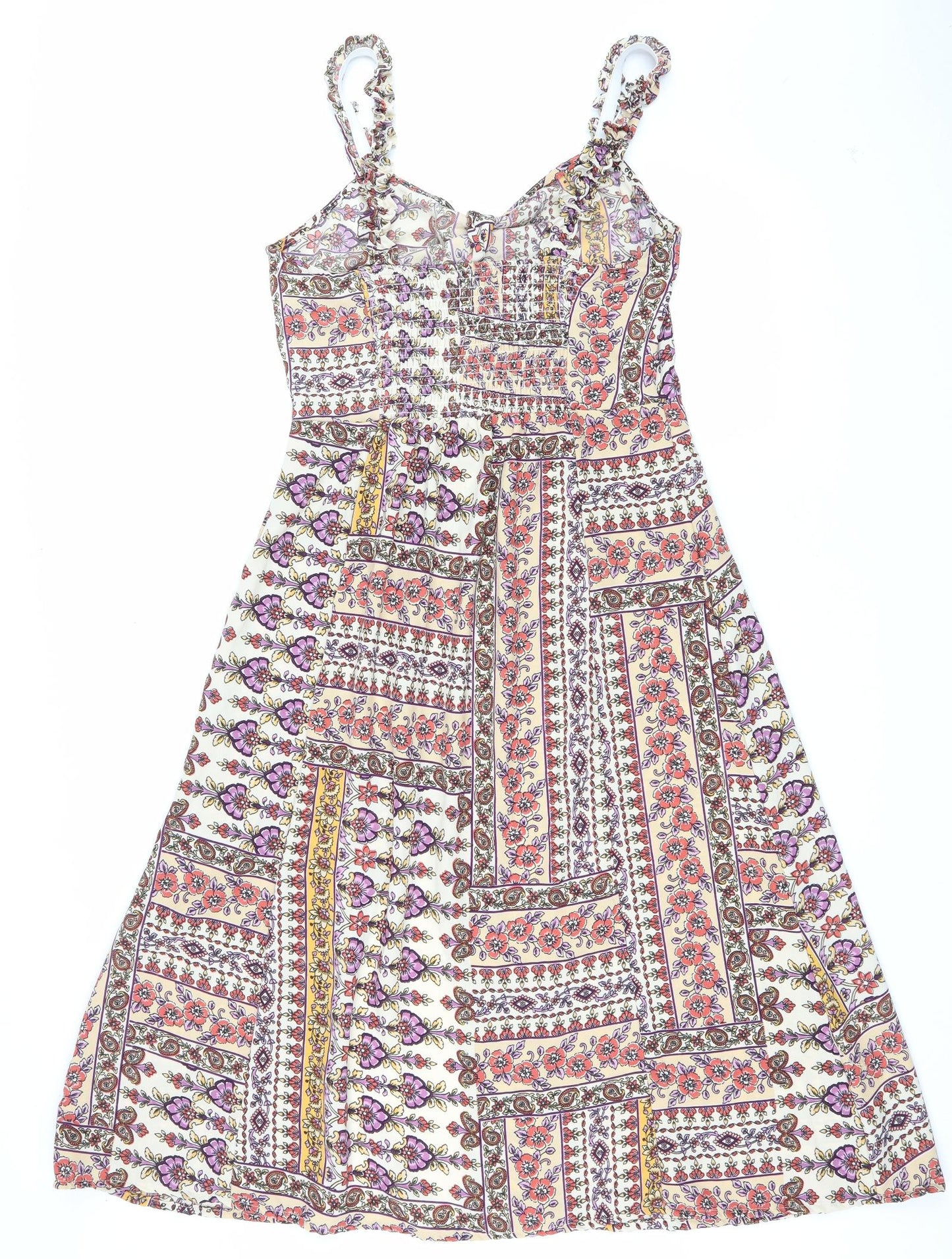 Topshop Womens Multicoloured Floral Polyester Fit & Flare Size 14 Sweetheart Pullover - Tie detail