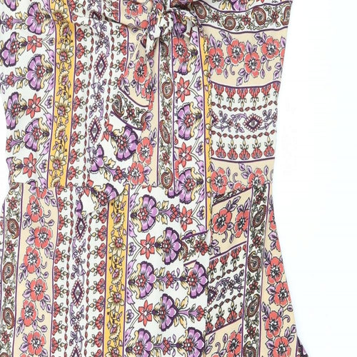Topshop Womens Multicoloured Floral Polyester Fit & Flare Size 14 Sweetheart Pullover - Tie detail