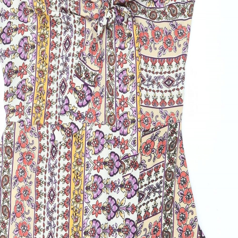Topshop Womens Multicoloured Floral Polyester Fit & Flare Size 14 Sweetheart Pullover - Tie detail