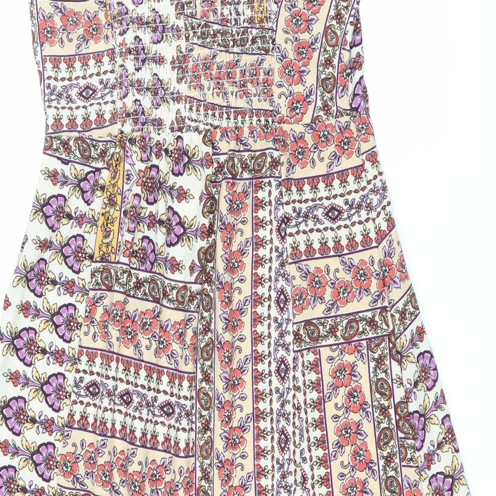 Topshop Womens Multicoloured Floral Polyester Fit & Flare Size 14 Sweetheart Pullover - Tie detail