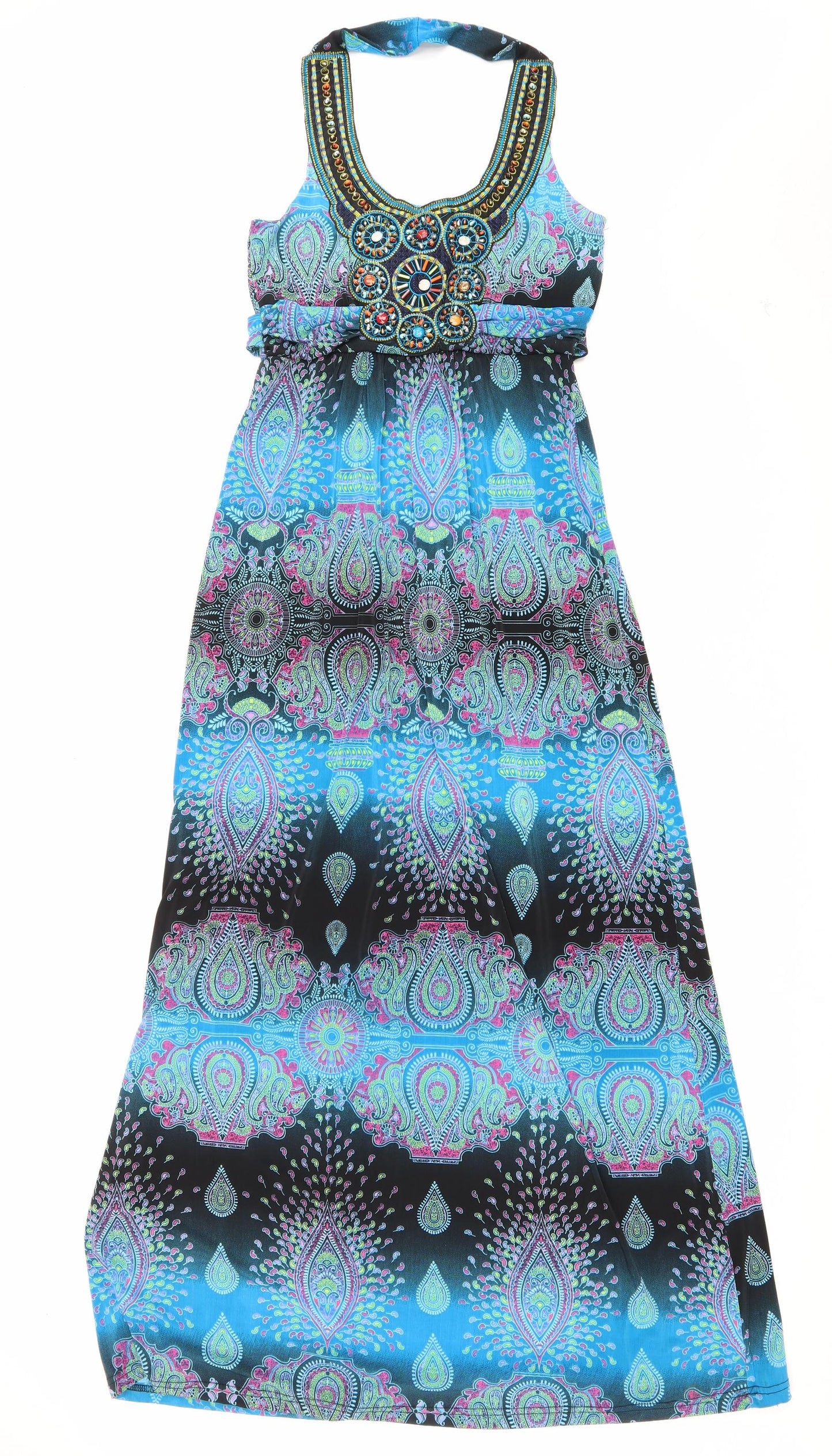 Select Womens Multicoloured Geometric Polyester Fit & Flare Size 10 Halter Pullover