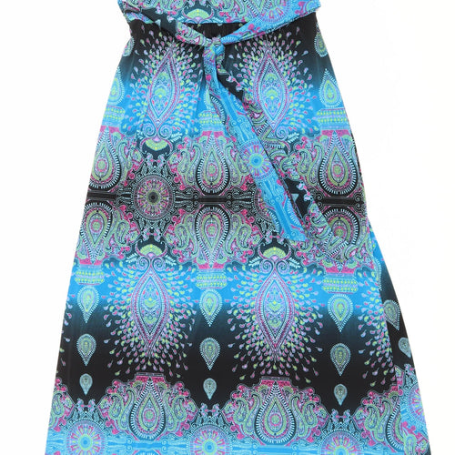 Select Womens Multicoloured Geometric Polyester Fit & Flare Size 10 Halter Pullover