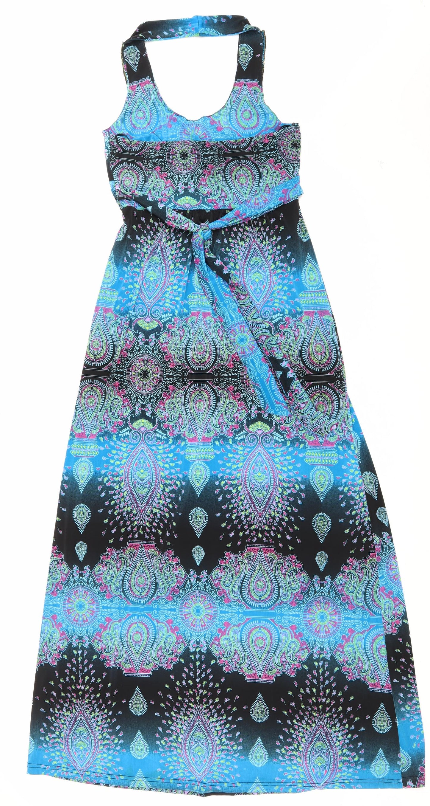 Select Womens Multicoloured Geometric Polyester Fit & Flare Size 10 Halter Pullover