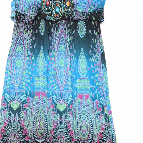 Select Womens Multicoloured Geometric Polyester Fit & Flare Size 10 Halter Pullover