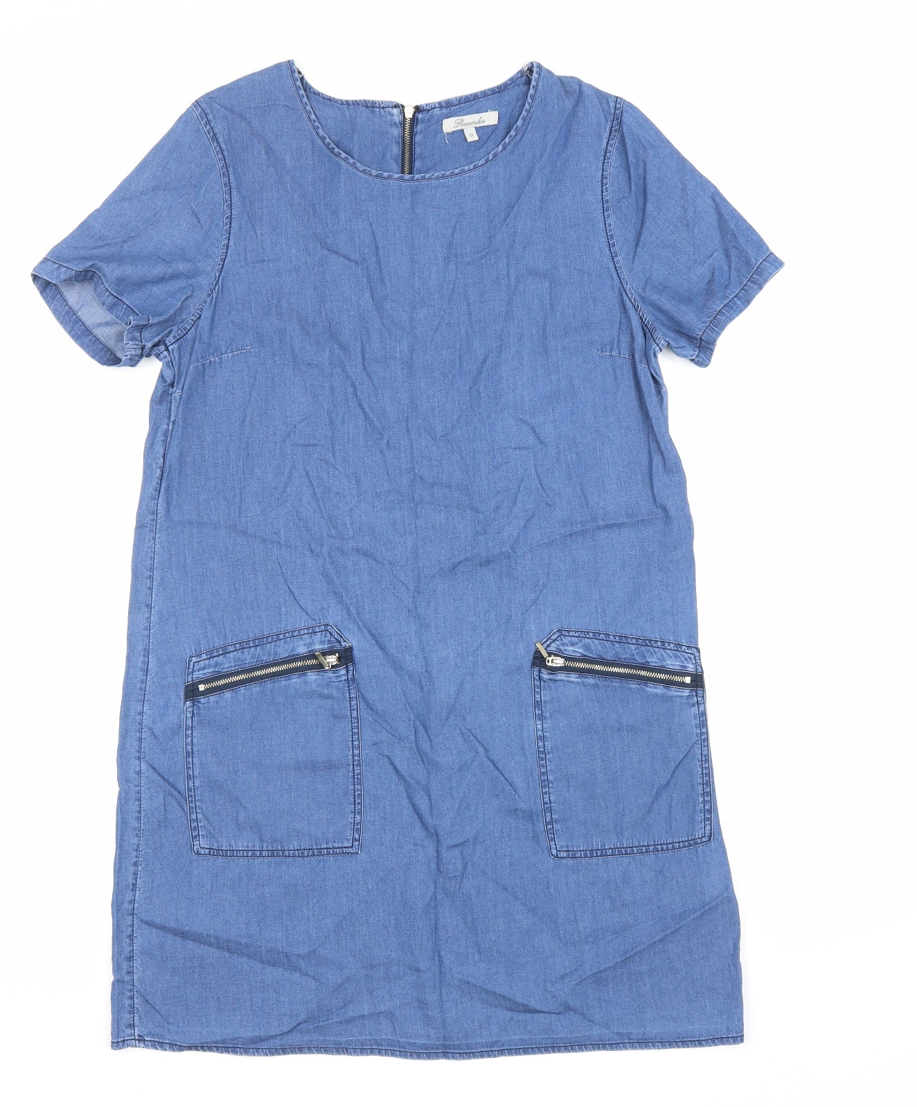 Peacocks Womens Blue Cotton A-Line Size 12 Round Neck Zip