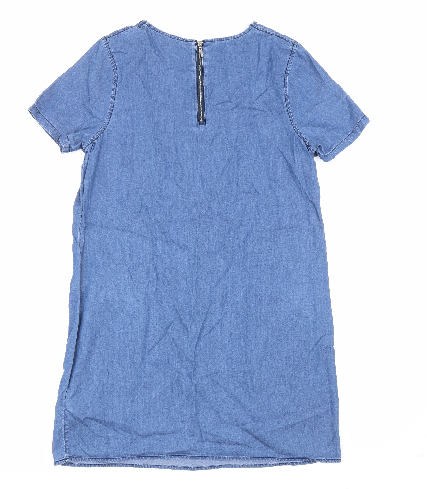 Peacocks Womens Blue Cotton A-Line Size 12 Round Neck Zip