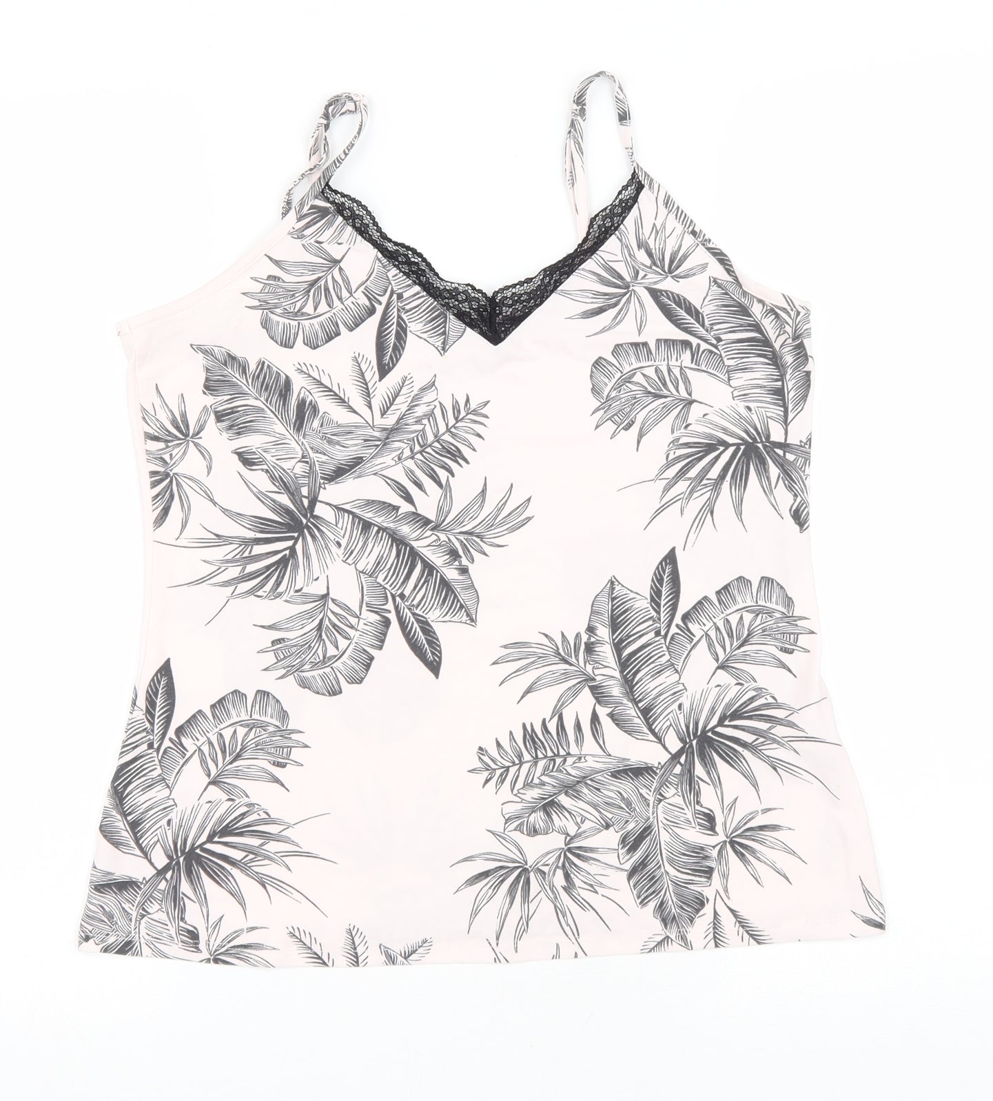 Primark Womens Pink Floral Polyester Basic Tank Size 12 V-Neck - Lace detail