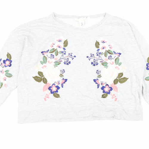 H&M Womens Grey Cotton Pullover Sweatshirt Size L Pullover - Flowers