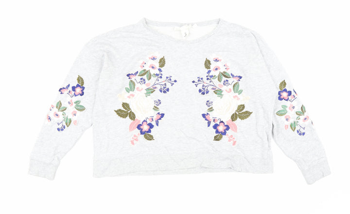 H&M Womens Grey Cotton Pullover Sweatshirt Size L Pullover - Flowers