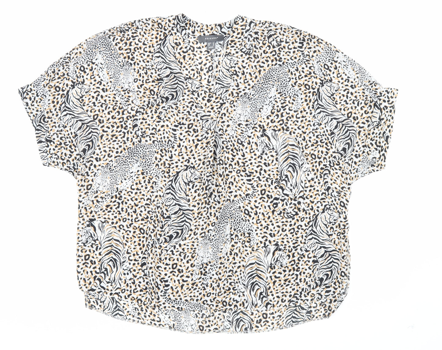 Primark Womens Multicoloured Animal Print Polyester Basic Blouse Size 14 V-Neck - Big cats