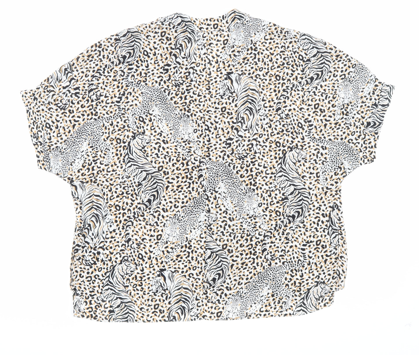 Primark Womens Multicoloured Animal Print Polyester Basic Blouse Size 14 V-Neck - Big cats