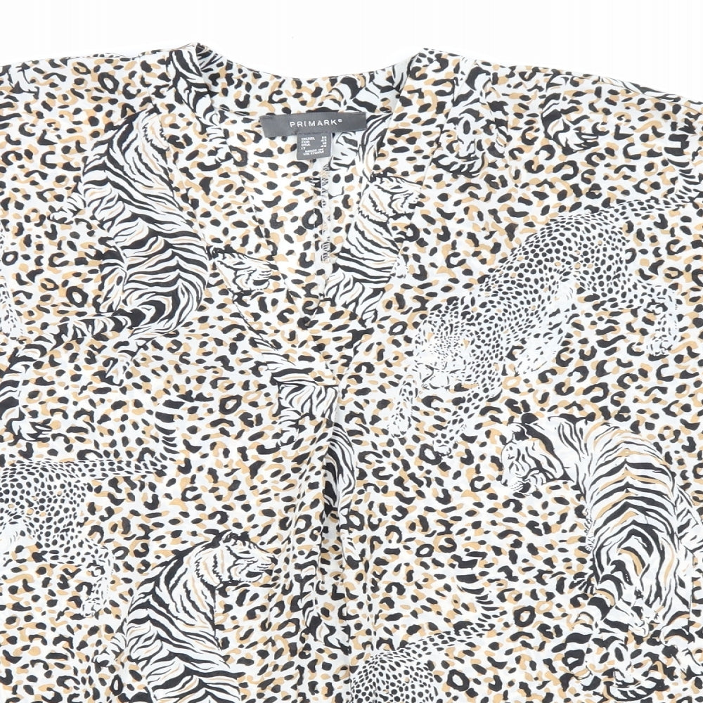 Primark Womens Multicoloured Animal Print Polyester Basic Blouse Size 14 V-Neck - Big cats