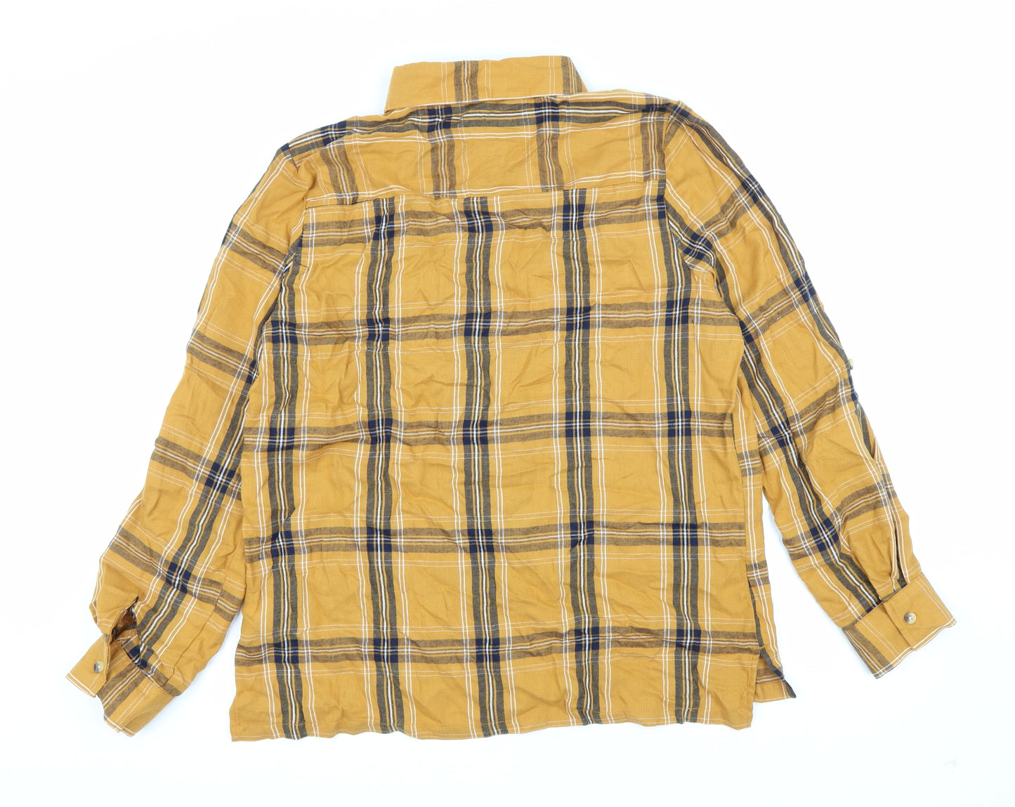 Primark Womens Yellow Plaid Cotton Basic Button-Up Size 14 Collared