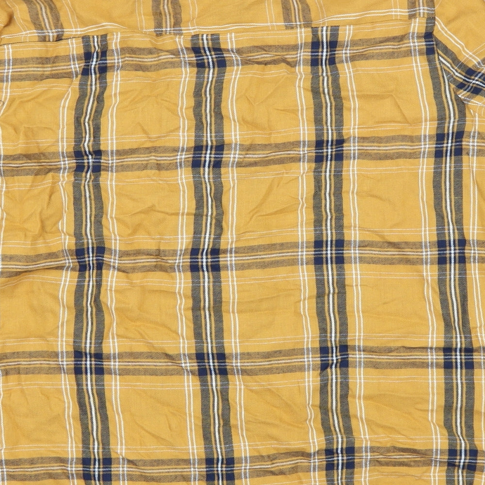 Primark Womens Yellow Plaid Cotton Basic Button-Up Size 14 Collared