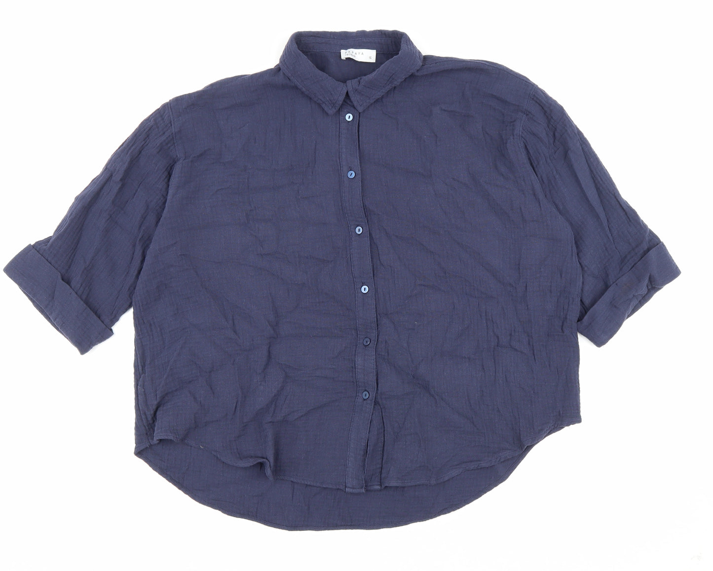 Matalan Womens Blue Cotton Basic Button-Up Size 16 Collared