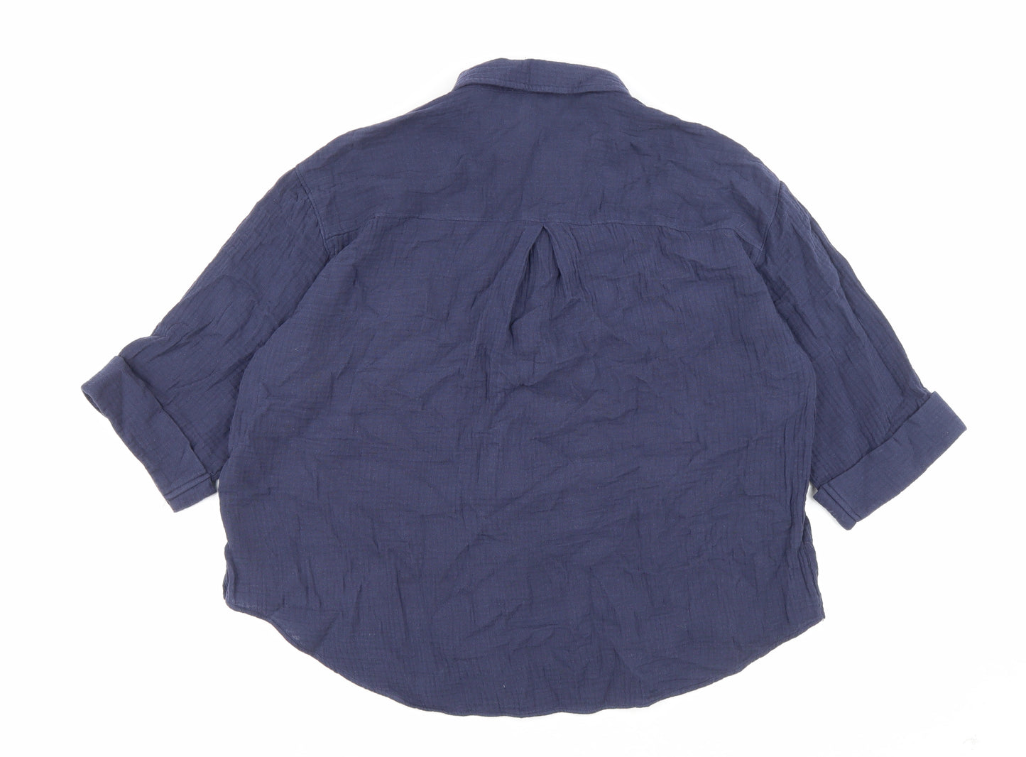 Matalan Womens Blue Cotton Basic Button-Up Size 16 Collared