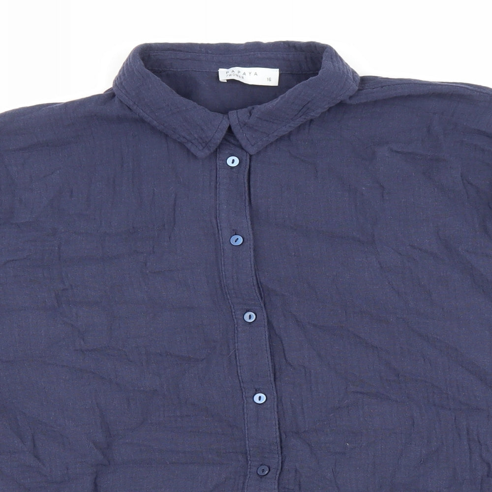 Matalan Womens Blue Cotton Basic Button-Up Size 16 Collared