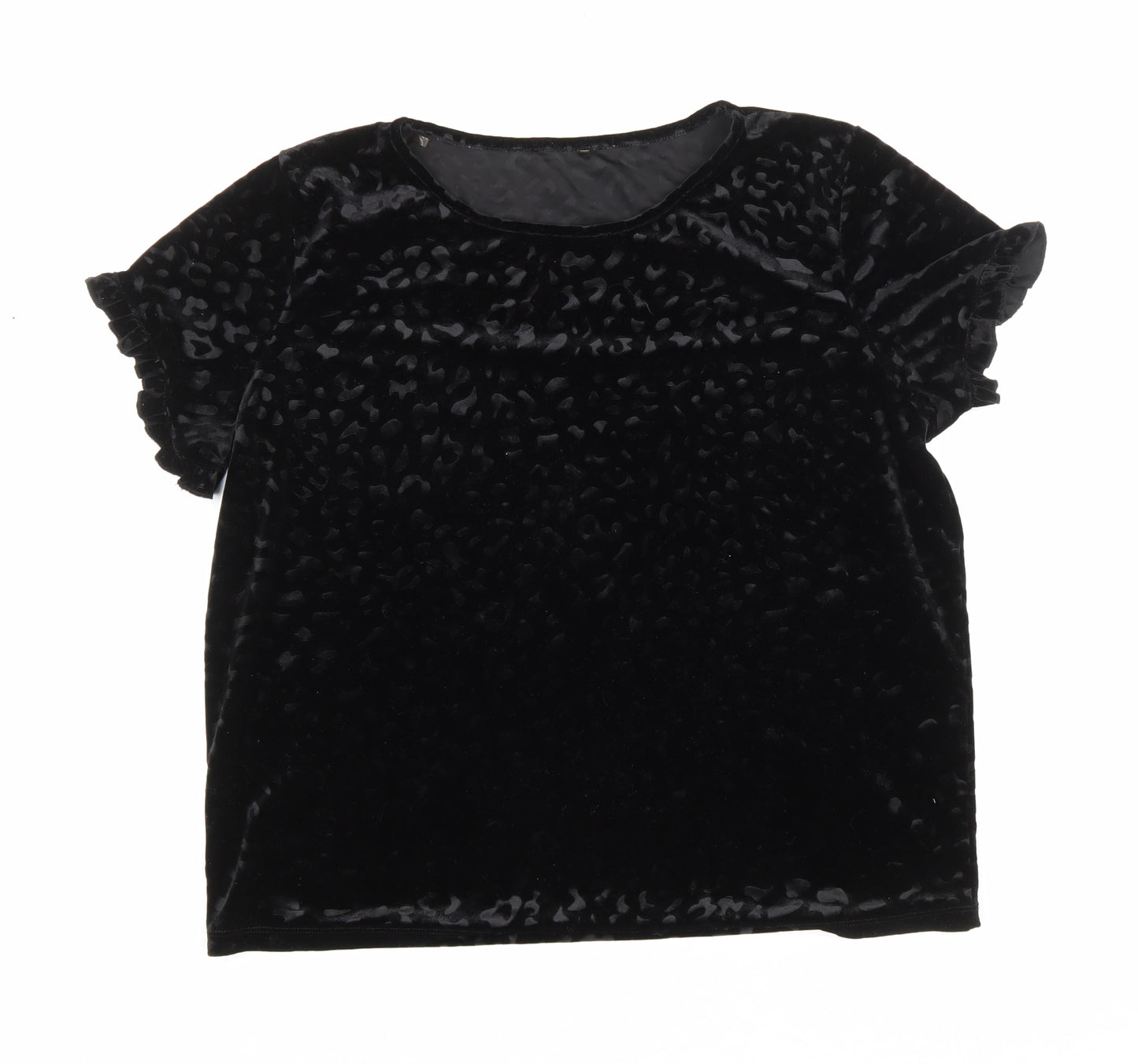 George Womens Black Animal Print Polyester Basic T-Shirt Size 14 Round Neck - Leopard print