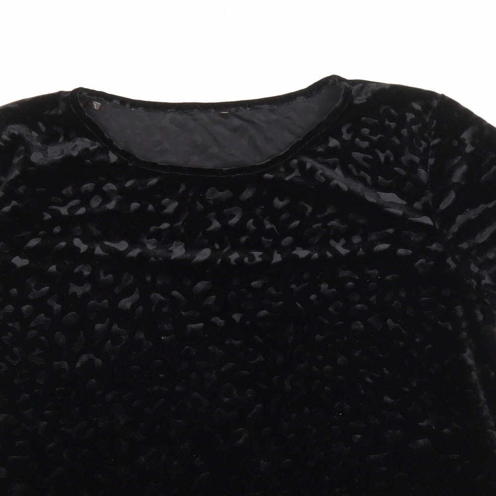George Womens Black Animal Print Polyester Basic T-Shirt Size 14 Round Neck - Leopard print
