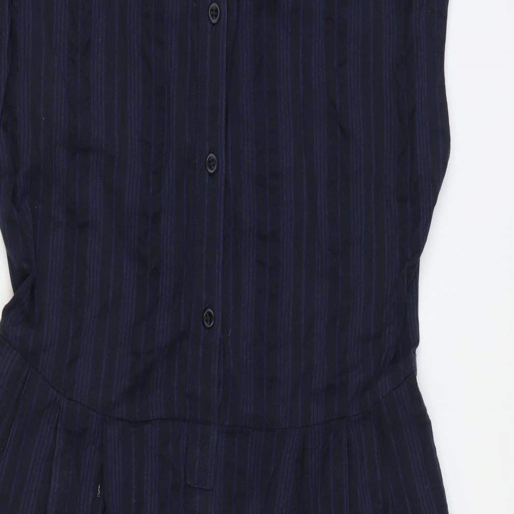 Toast Womens Blue Striped 100% Cotton Fit & Flare Size 8 Collared Button