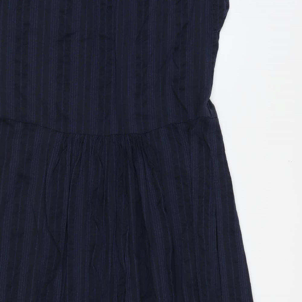 Toast Womens Blue Striped 100% Cotton Fit & Flare Size 8 Collared Button