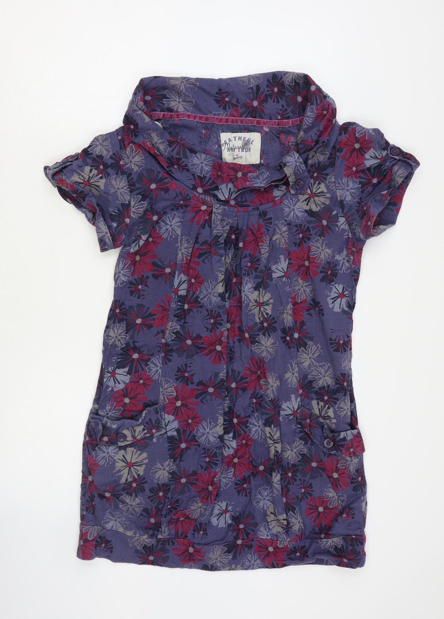 Mantaray Womens Purple Floral 100% Cotton Tunic T-Shirt Size 12 Cowl Neck