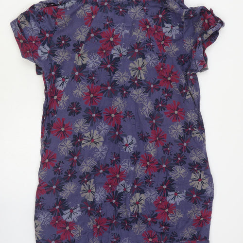 Mantaray Womens Purple Floral 100% Cotton Tunic T-Shirt Size 12 Cowl Neck
