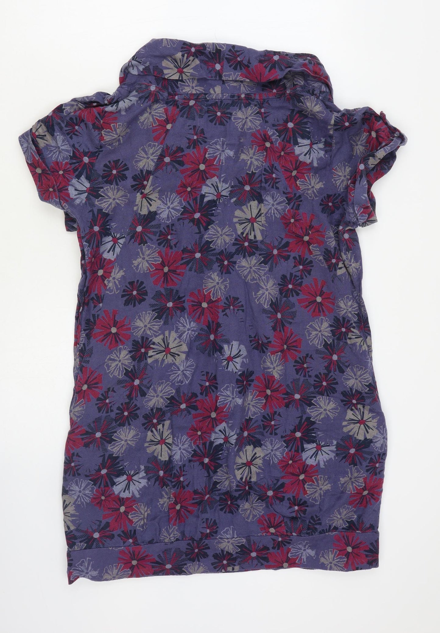 Mantaray Womens Purple Floral 100% Cotton Tunic T-Shirt Size 12 Cowl Neck