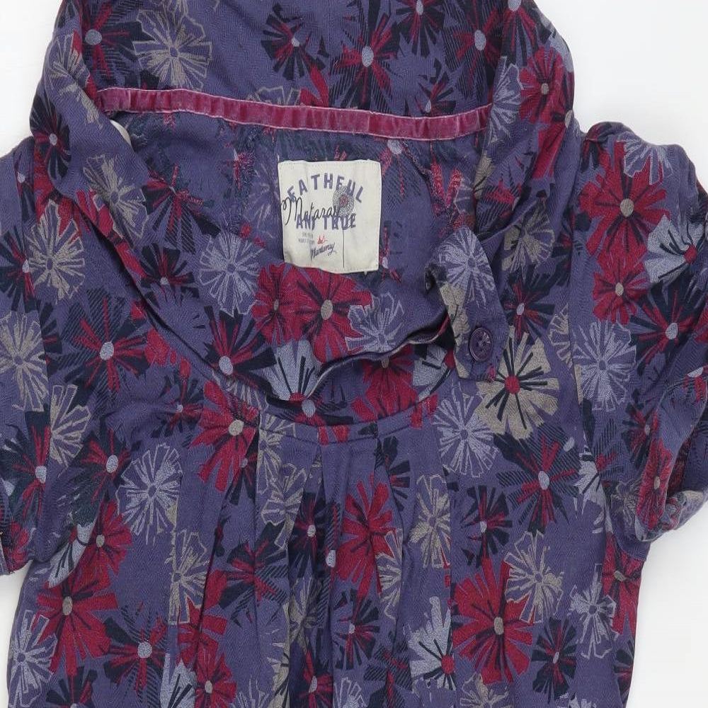 Mantaray Womens Purple Floral 100% Cotton Tunic T-Shirt Size 12 Cowl Neck