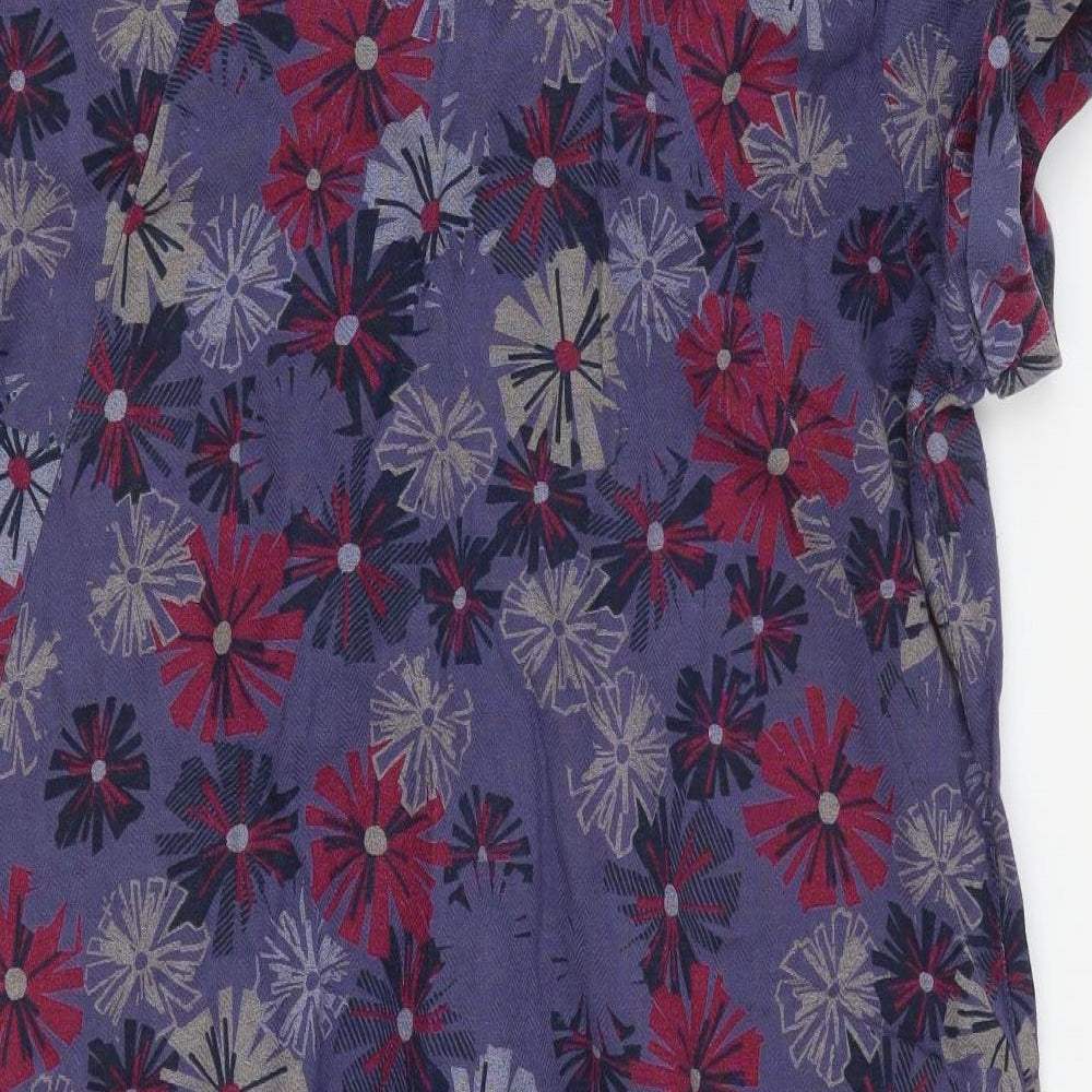 Mantaray Womens Purple Floral 100% Cotton Tunic T-Shirt Size 12 Cowl Neck