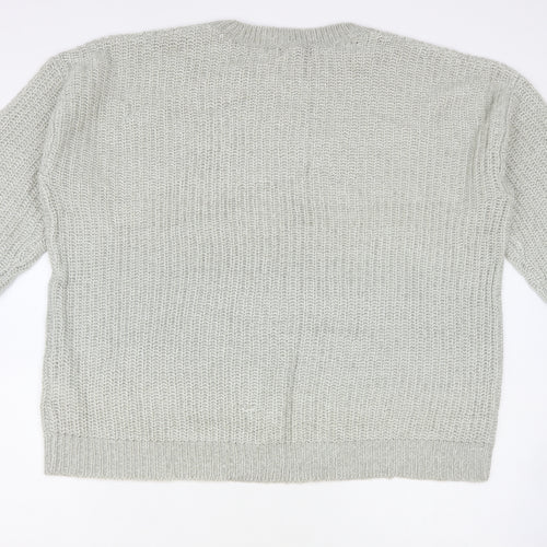 New Look Womens Grey Round Neck Acrylic Pullover Jumper Size L