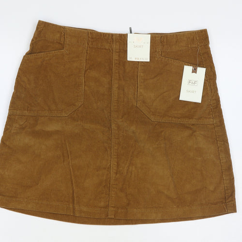 F&F Womens Brown Cotton Mini Skirt Size 14 Zip